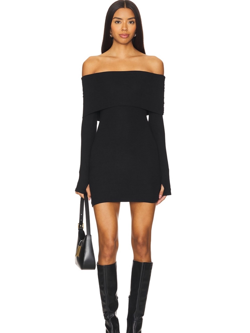 Superdown Marks Black Off-Shoulder Knit Mini Dress